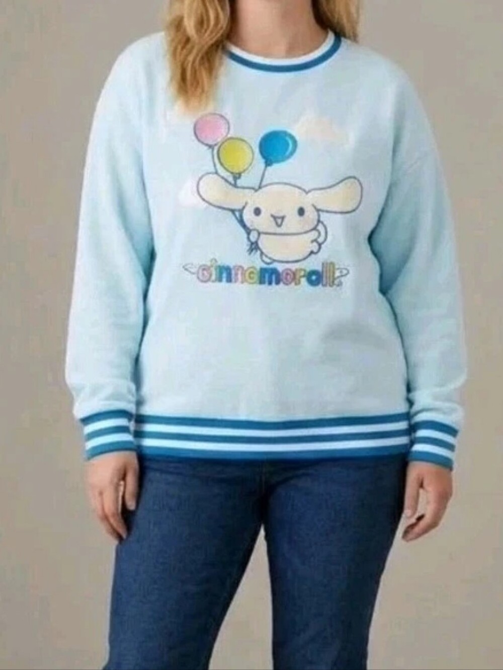 Sanrio Box Lunch Cinnamoroll Balloons Sweatshirt Embroidered Boxy Oversized M